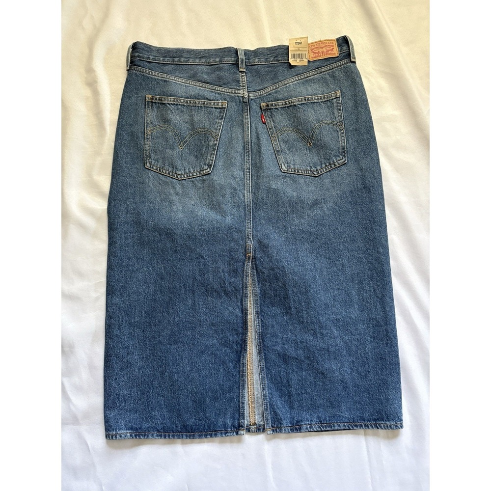 NEW Levi's High Rise Back Slit Skirt Women Size 33 Levi's Demi Skirt JEAN SKIRT - Picture 9 of 14